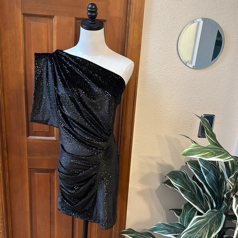 ATTICO Black One-Shoulder Bodycon Mini Cocktail Dress Size 42